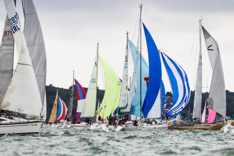 The colourful start of the largest class IRC Four - 2019 Rolex Fastnet Race - photo © Paul Wyeth