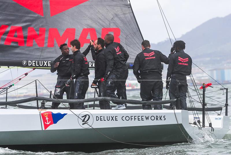 The Royal Cape Yacht Club crew celebrate their fine victory in race 2 - Lipton Challenge Cup 2019 photo copyright Liesl King taken at Royal Cape Yacht Club and featuring the IRC class
