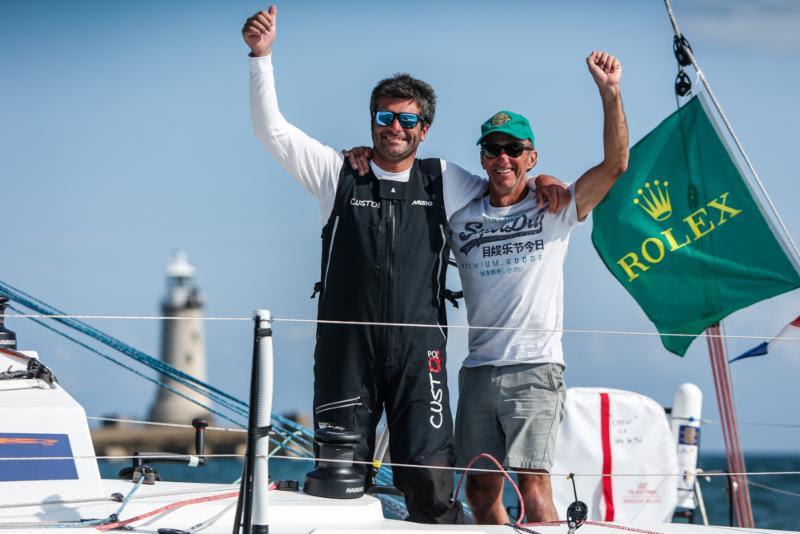 Victory in IRC Three and in the Two Handed class for Alexis Loison and Jean-Pierre Kelbert on JPK 10.30 Léon - 2019 Rolex Fastnet Race photo copyright Paul Wyeth / www.pwpictures.com taken at Royal Ocean Racing Club and featuring the IRC class