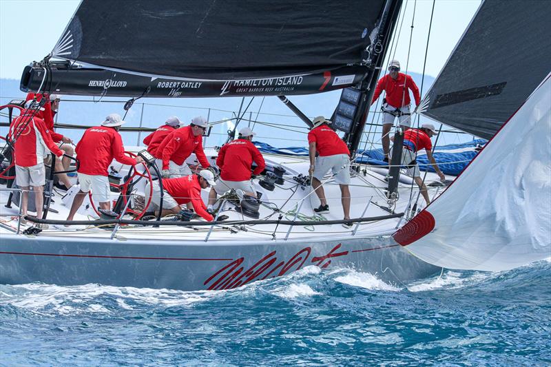 Action stations aboard Wild Oats XI as her crew prepare for a drop ahead of a wind shift - Day 2 - Hamilton Island Race Week, August 19, photo copyright Richard Gladwell taken at Hamilton Island Yacht Club and featuring the IRC class