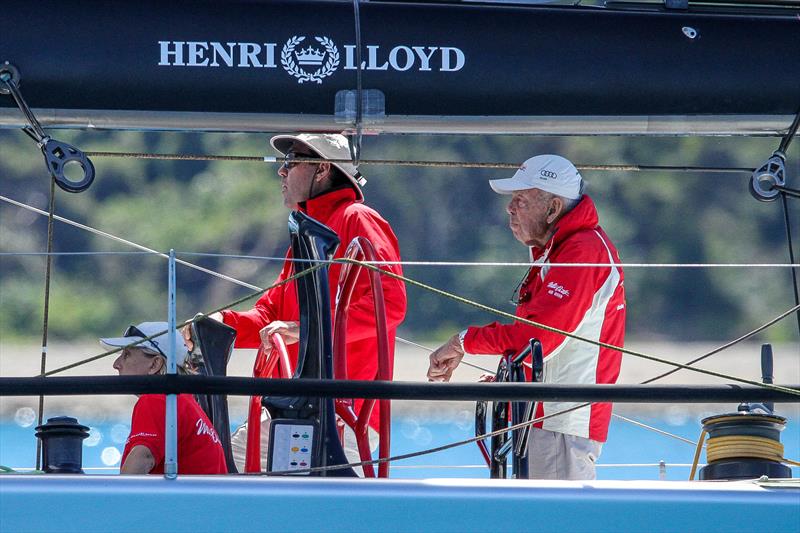 Mark Richards on the helm of Wild Oats X with long standing friend of the Oatley familly Bill Buckle and top navigator Adrienne Callahan, forward - Day 2 - Hamilton Island Race Week, August 19, photo copyright Richard Gladwell taken at Hamilton Island Yacht Club and featuring the IRC class