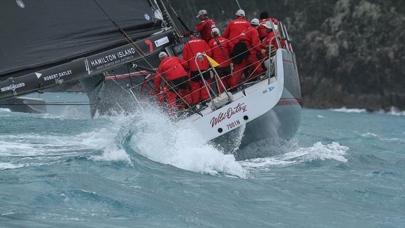 Wild Oats X pushes a big wake as she whips into a prestart turn - Day 6 - Hamilton Island Race Week, August 24, 2019 photo copyright Richard Gladwell taken at Hamilton Island Yacht Club and featuring the IRC class