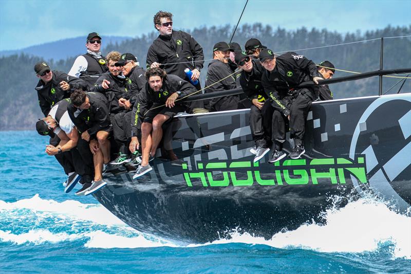 Hooligan crew smile for the media boat cameras - Day 6 - Hamilton Island Race Week, August 24, 2019 - photo © Richard Gladwell