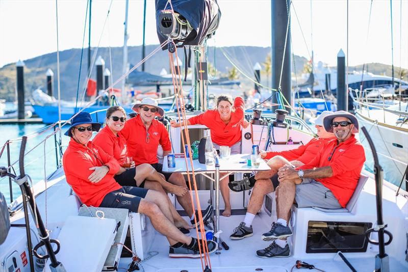 An on-board debrief/celebration/drowning of sorrows - post race for one of the rcaing/cruising divisions - Hamilton Island race Week 2019 - photo © Craig Greenhill / www.saltydingo.com.au