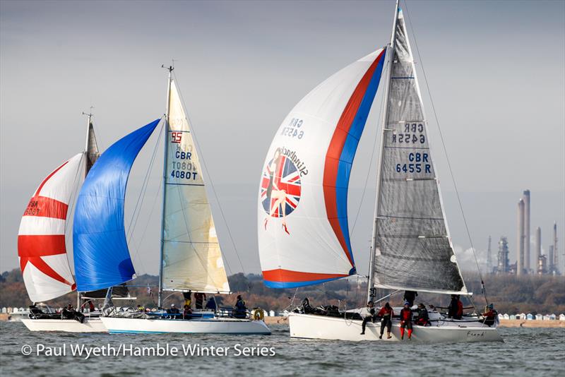 Frank, Crakajax and GR8 Banter - HYS Hamble Winter Series week 6 photo copyright Paul Wyeth / www.pwpictures.com taken at Hamble River Sailing Club and featuring the IRC class