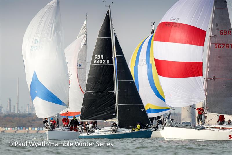 Frank, Crakajax, GR8 Banter, M'ENFIN?! and Nightjar - HYS Hamble Winter Series week 6 - photo © Paul Wyeth / www.pwpictures.com