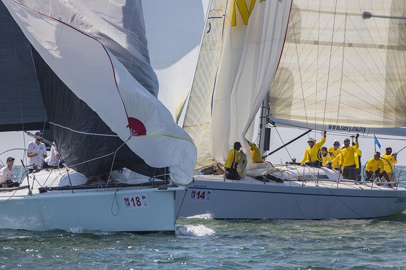 Traffic at the top mark. Class 1, Penang Inshores. Raja Muda Selangor International Regatta 2019 photo copyright Guy Nowell / RMSIR taken at Royal Selangor Yacht Club and featuring the IRC class