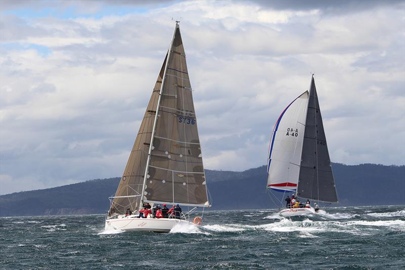 Midnight Rambler (Ed Psaltis) and Intrigue (Don Calvert) battle it out in the Combined Clubs Summer Pennant Series photo copyright Peter Watson taken at Derwent Sailing Squadron and featuring the IRC class