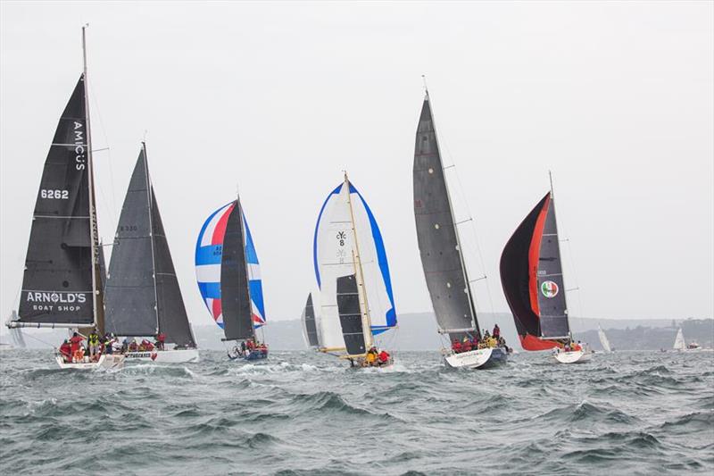 The downwind conditions made for an impressive start on Sydney Harbour today, with 1904-built Katwinchar (centre) holding her ground against her modern rivals - 2019 Bird Island Race photo copyright CYCA taken at Cruising Yacht Club of Australia and featuring the IRC class