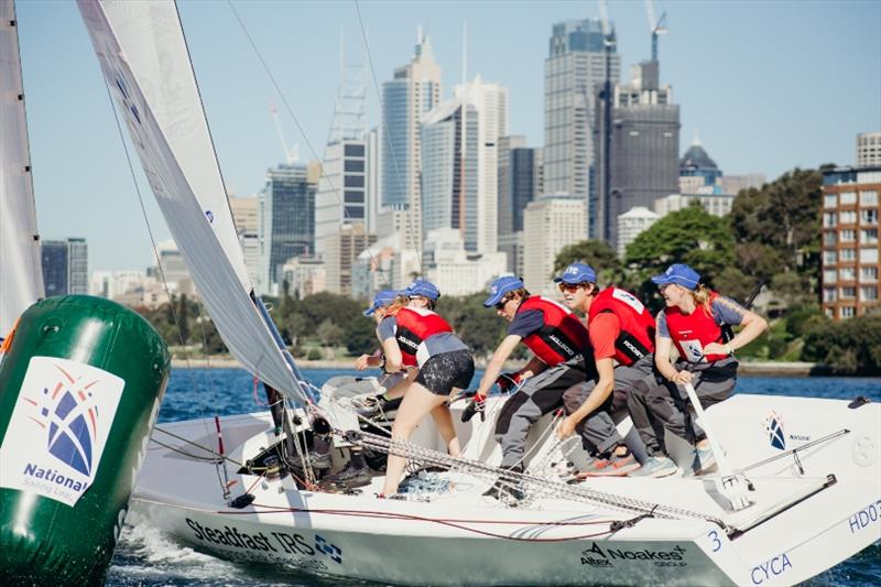 Laura Harding helming the RBYC team at the inaugural league Final April - photo © Darcie Collington Photography