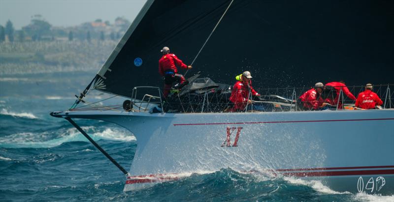 Sail change for Wild Oats XI - you're not on board to look good - 2019 RSHYR photo copyright Mitch Pearson / Surf Sail Kite taken at Cruising Yacht Club of Australia and featuring the IRC class