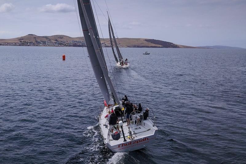 Bruce Taylor's Chutzpah on the chase on Day One of the Australian Yachting Championships, hosted by Royal Yacht Club of Tasmania photo copyright Beau Outteridge / Australian Sailing taken at Royal Yacht Club of Tasmania and featuring the IRC class