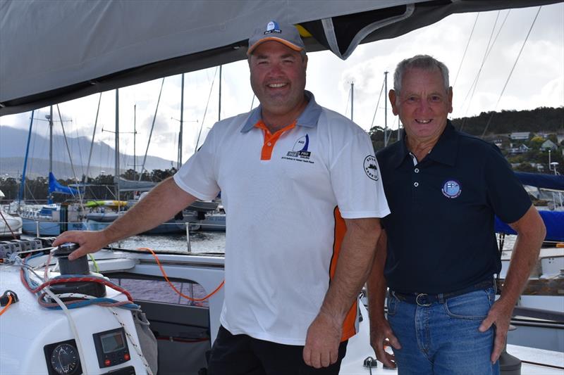 FilePro co-owner Tim Gadbsy with BYC Commodore Graham Mansfield have a chat about the Banjo's Shoreline Crown Series Bellerive Regatta photo copyright Jane Austin taken at Bellerive Yacht Club and featuring the IRC class