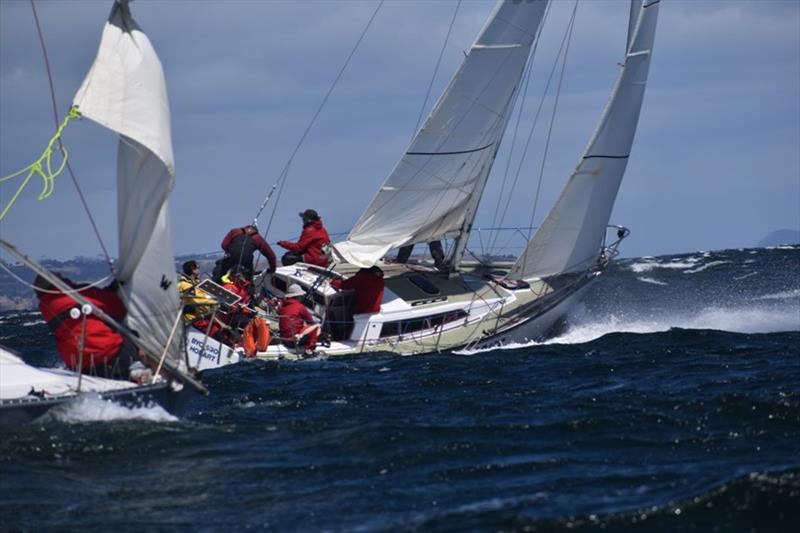 The Goodies leads Excalibur in the last race of the day - 2020 Banjo's Shoreline Crown Series Bellerive Regatta - photo © Jane Austin