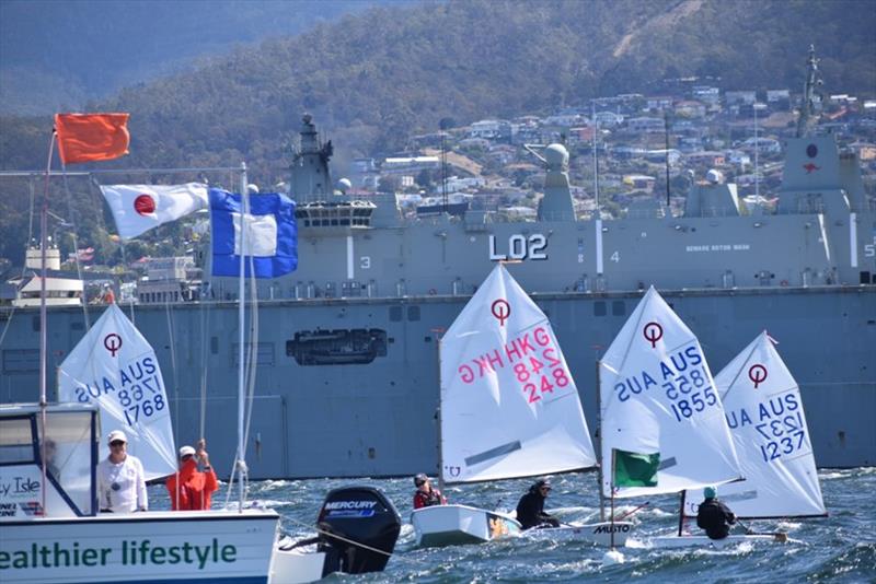 The Off the Beach Division getting ready for a start with the protection of the Royal Australian Navy - 2020 Banjo's Shoreline Crown Series Bellerive Regatta - photo © Jane Austin