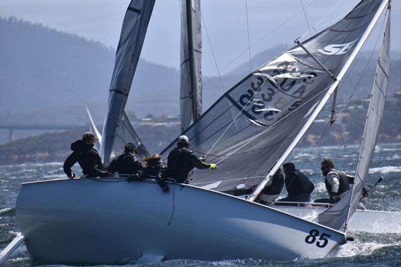 Obi Kenobi (Charlie Goodfellow) comes off second best after a collision with Aeolus (Brett Cooper) - 2020 Banjo's Shoreline Crown Series Bellerive Regatta - photo © Jane Austin