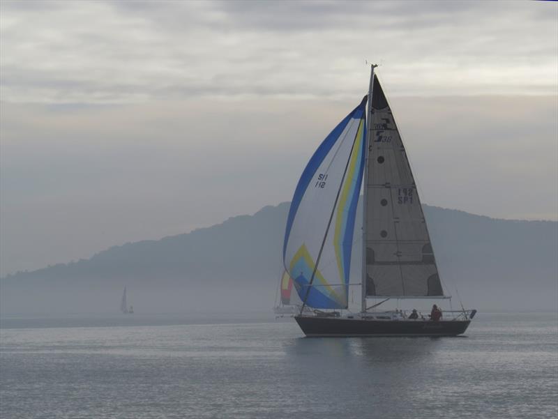 Hank Easom and Hans List drift with the current. Their Sabre Spirit 36 was second Doublehanded Monohull finisher - 2020 Three Bridge Fiasco  photo copyright Susan Burden taken at Golden Gate Yacht Club and featuring the IRC class