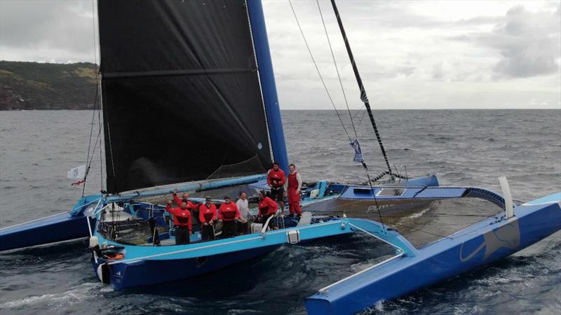 Peter Cunningham's MOD70 arrives in Antigua and the team celebrate their close victory in the MOCRA class after completing the course in 1 day 21 hrs 51 mins - RORC Caribbean 600 photo copyright RORC taken at Royal Ocean Racing Club and featuring the IRC class
