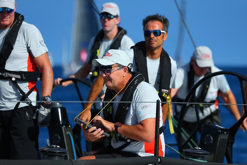 Franck Cammas (white sunglasses) on board the 2018 monohull line honours winner Miss Scarlet - photo © Eye Fly