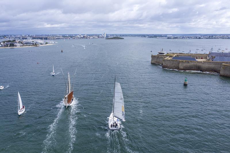 JP Dick's self-designed JP54 at the finishing line of the 2020 Route Saint-Pierre Lorient Pure Ocean Challenge  - photo © Image courtesy of the 2020 Route Saint-Pierre Lorient Pure Ocean Challenge