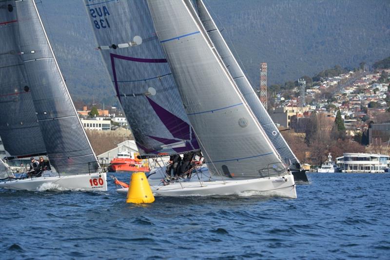 Cockwomble rounds the first windward mark just ahead of Crusader - photo © Colleen Darcy
