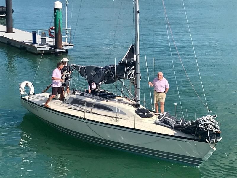 Happy to be back out racing, Expedite heads out of the harbour - photo © Karen Cox