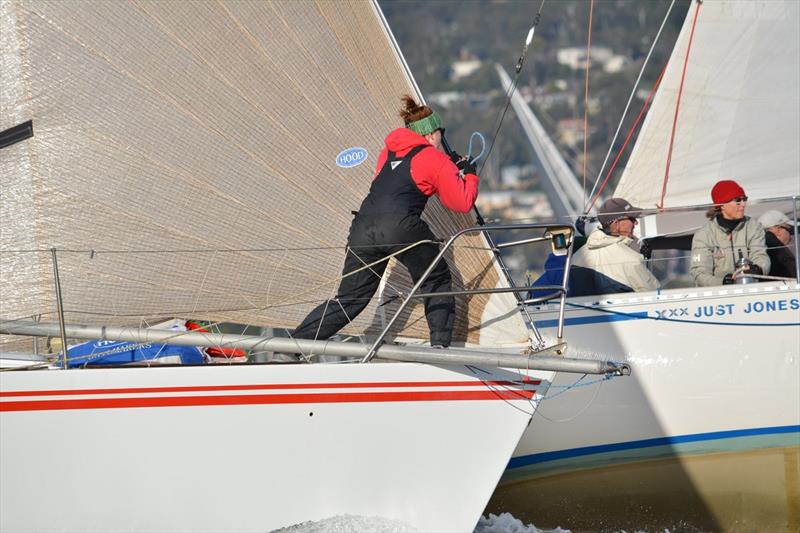 Just Jones (right) in a close duel at the windward mark in the Winter Series on the Derwent photo copyright Colleen Darcey taken at Bellerive Yacht Club and featuring the IRC class
