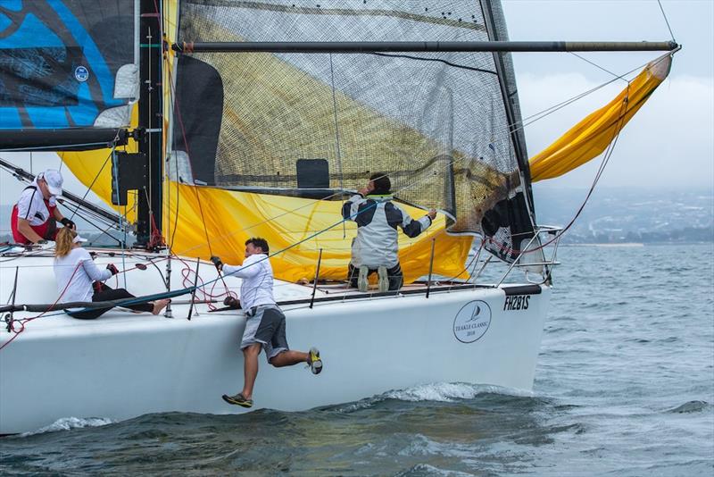 Jason Webb from The Tribe nearly fell out but was saved by his crew in the 2018 Lincoln Week Regatta photo copyright Take 2 Photography taken at Port Lincoln Yacht Club and featuring the IRC class