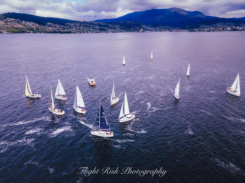 Division Three start line - Hobart Combined Clubs Summer Pennant Series photo copyright Cllint Taylor taken at Derwent Sailing Squadron and featuring the IRC class