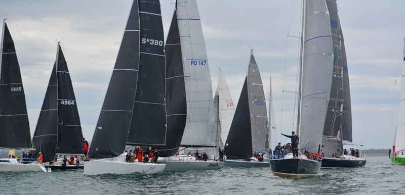 The 31 boat fleet on the start line of the TasPorts Launceston to Hobart Yacht Race photo copyright Doug Steel taken at Derwent Sailing Squadron and featuring the IRC class