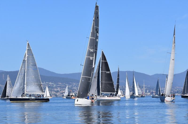 The Division 1 fleet has a slow start in Race Six of the Combined Clubs Summer Pennant Series in Hobart - Combined Clubs Summer Pennant Series - photo © Jane Austin