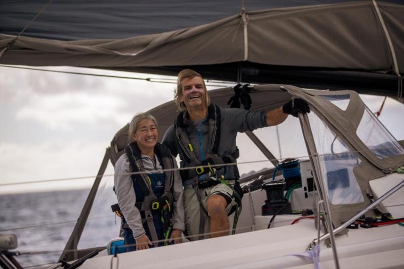 Approaching the halfway mark - Tim and Mayumi Knight, racing Pogo 12.50 Kai - RORC Transatlantic Race - photo © James Mitchell / RORC