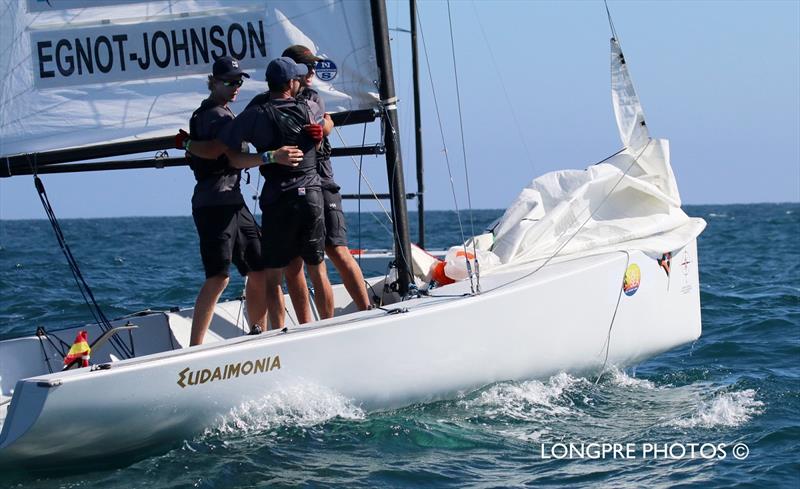 Nick Egnot-Johnson (NZL, left above) and his crew, Alastair Gifford and Sam Barnett celebrate winning the 2019 Governor's Cup. Egnot-Johnson returns this year in an attempt to become the thirteenth skipper to win the 