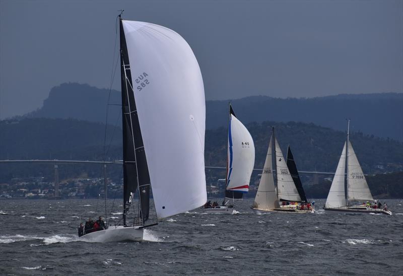 Assagai (Chris Sheehan) flying down the River Derwent in Race Nine - Combined Clubs Summer Pennant 2020-21  photo copyright Jane Austin taken at Royal Yacht Club of Tasmania and featuring the IRC class