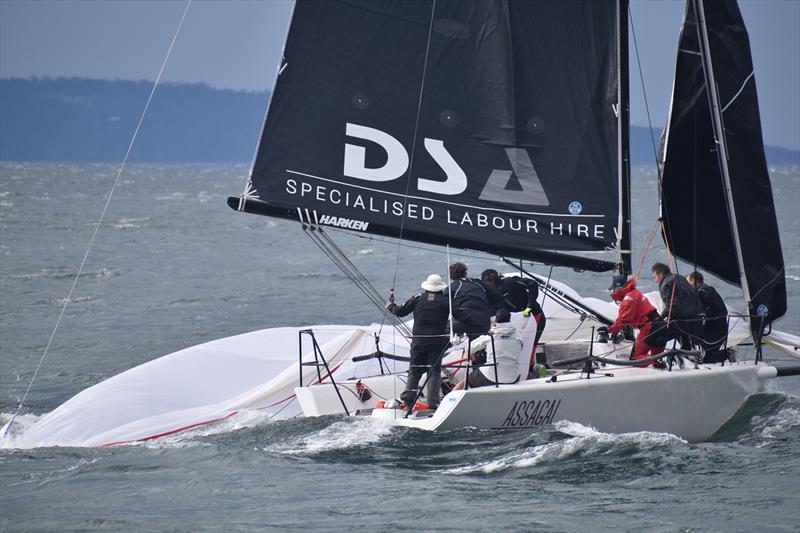 Assagai recovering after wiping out - Combined Clubs Summer Pennant 2020-21  photo copyright Jane Austin taken at Royal Yacht Club of Tasmania and featuring the IRC class