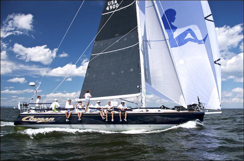 Cougar, a J/160, carries a full main, staysail and big A-sail during the 2020 Vineyard Race photo copyright 2021, Courtesy of Storm Trysail Club & Rick Bannerot, Ontheflyphoto.net taken at Storm Trysail Club and featuring the IRC class