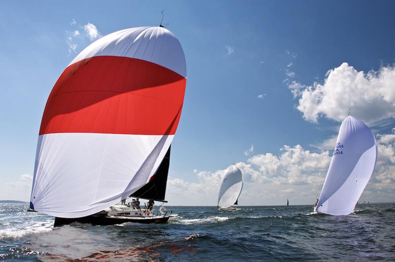 Farr 40s under full kites during the 2019 Block Island Race photo copyright 2021, Courtesy of Storm Trysail Club & Rick Bannerot, Ontheflyphoto.net taken at Storm Trysail Club and featuring the IRC class