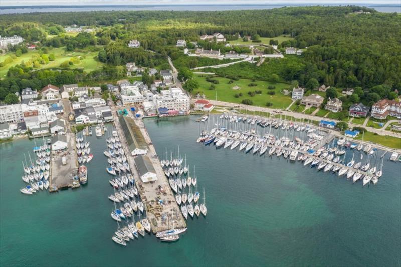 Aerial view of harbor - Mackinac Island 2019 photo copyright Matt Knighton taken at Chicago Yacht Club and featuring the IRC class