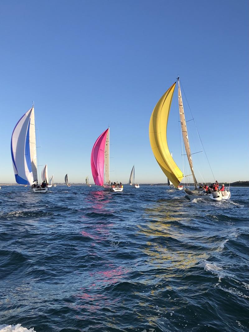A spinnaker start with Alien in yellow up there with them photo copyright Pavel Cherepanov taken at Ocean Racing Club of Victoria and featuring the IRC class