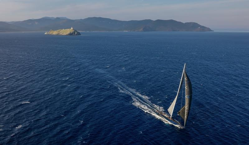 Magic Carpet Cubed, a Wallycento, embarks on the long leg to the finish line off Genoa having rounded the Giraglia rock - photo © Carlo Borlenghi