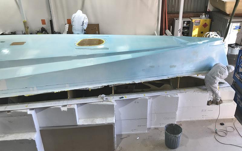50% of the freeboard at the bow is made up of the chamfer that is part of the deck mould on the Carkeek 43, Scarlet Runner photo copyright Rob Date taken at Sandringham Yacht Club and featuring the IRC class