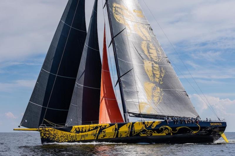 Skorpios resembles a VO70 until you notice how tiny her crew appear. photo copyright Eva-Stina Kjellman taken at Royal Ocean Racing Club and featuring the IRC class
