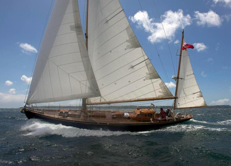 Unfinished business - Paul Moxon's 1939 Amokura is the oldest boat in the Rolex Fastnet Race. She competed in the 1959 race and again 60 years on in 2019, but did not complete either photo copyright Nic Compton / Amolura taken at Royal Ocean Racing Club and featuring the IRC class