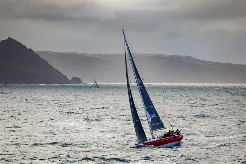 Dawn on the second day of the 2021 Rolex Fastnet Race found yachts hugging the coastline as they headed west  photo copyright Carlo Borlenghi taken at Royal Ocean Racing Club and featuring the IRC class