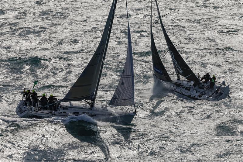 Skill, timing and teamwork required at the start of Rolex Fastnet Race with over 300 boats filling The Solent Trojan, Sail n: GBR7005R, Owner: REYC, Boat Type: J/109, Division: IRC Tuf…tuf…tuf, Sail n: FRA28, Owner: Pascal Tuffier, Boat Type: Figaro II - photo © Carlo Borlenghi