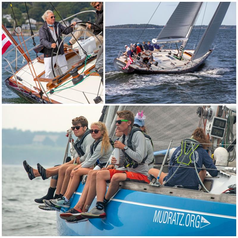 From upper Left: Running Tide skipper Beau Van Metre, Running Tide under sail, the Mudratz Racing team (Youth Challenge) at the Ida Lewis Distance Race in 2018 - photo © Billy Black / Michele Almeida