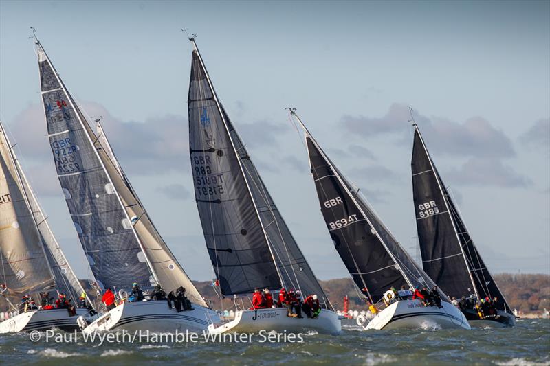 IRC Three Start, J'ronimo ,Double trouble, Juno, during HYS Hamble Winter Series Race Week 7 photo copyright Paul Wyeth / www.pwpictures.com taken at Hamble River Sailing Club and featuring the IRC class