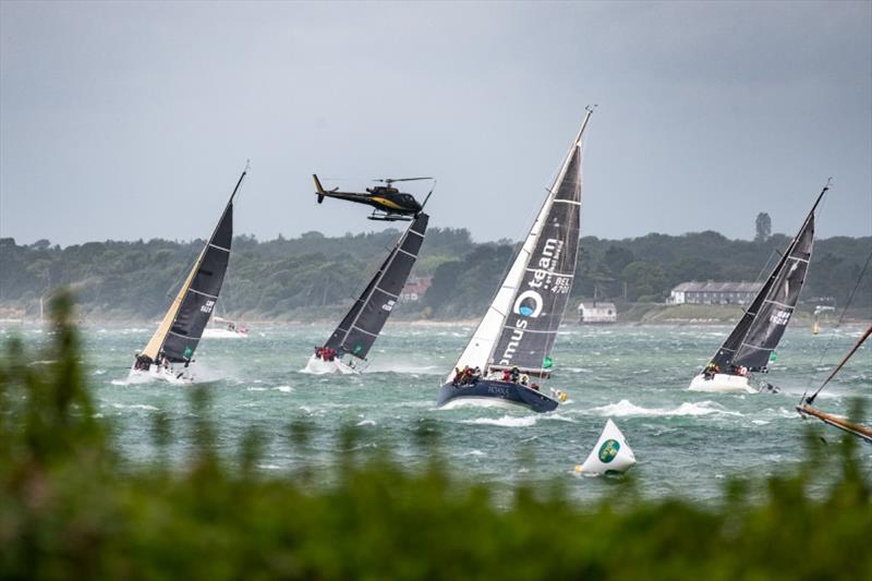 The media helicopter captures the huge fleet in the Solent at the start of the race - photo © Paul Wyeth / pwpictures.com