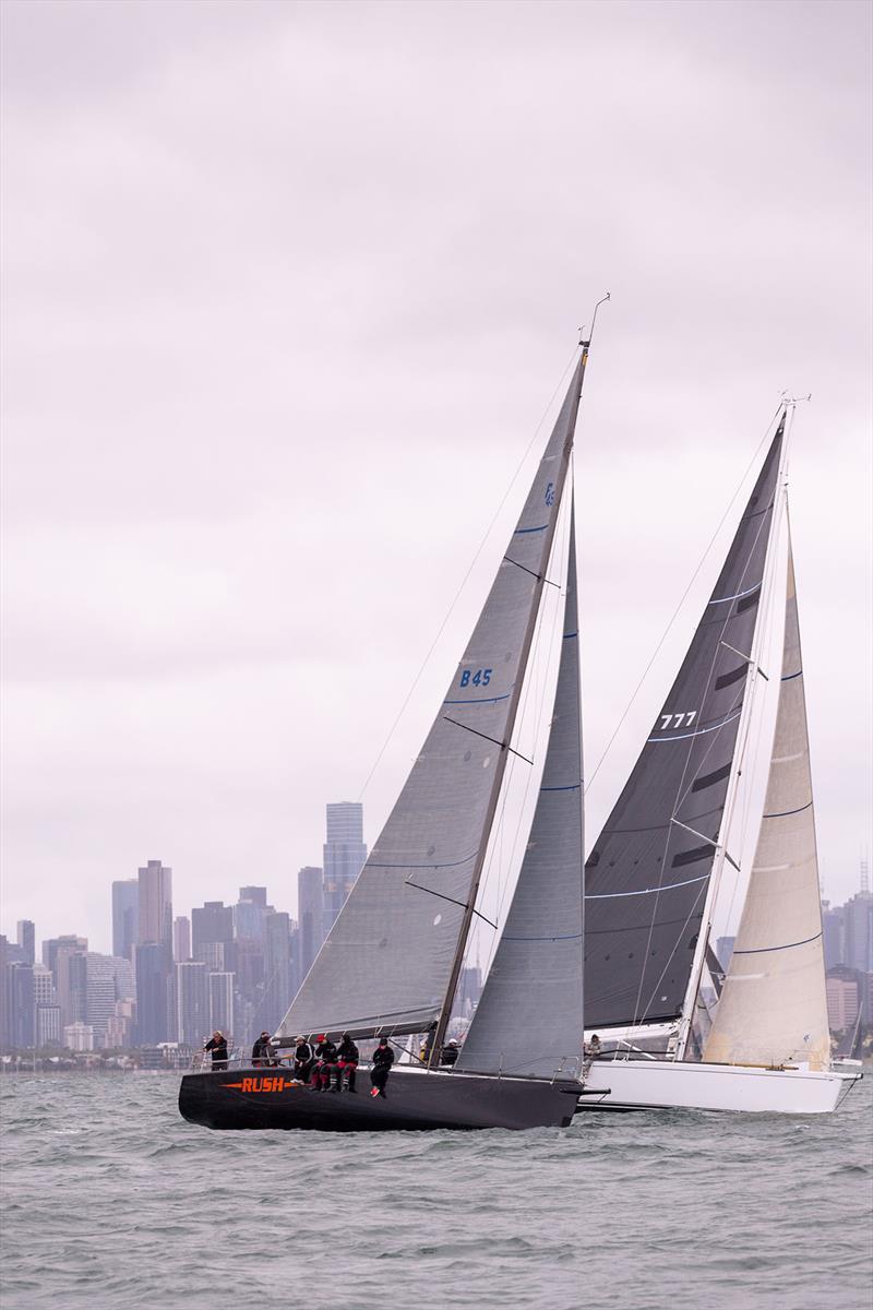 Original Sin and Rush battle it out for the whole race - Cock of the Bay race to Blairgowrie photo copyright Michael Currie taken at Ocean Racing Club of Victoria and featuring the IRC class