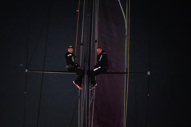 The supermaxi Black Jack, owned by Peter Harburg and skippered by Mark Bradford, at the finish of the 2021 Rolex Sydney Hobart Yacht Race  photo copyright Salty Dingo taken at Cruising Yacht Club of Australia and featuring the IRC class